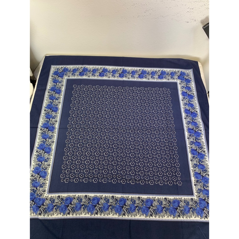 Souleiado Charles Demery Navy Blue Floral Rose Square Scarf Provencal France 33" - Picture 2 of 8